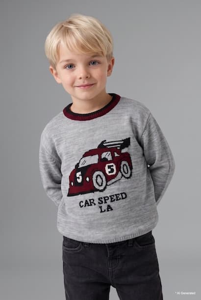 Baby Boy Oversize Basic Car Pattern Pullover