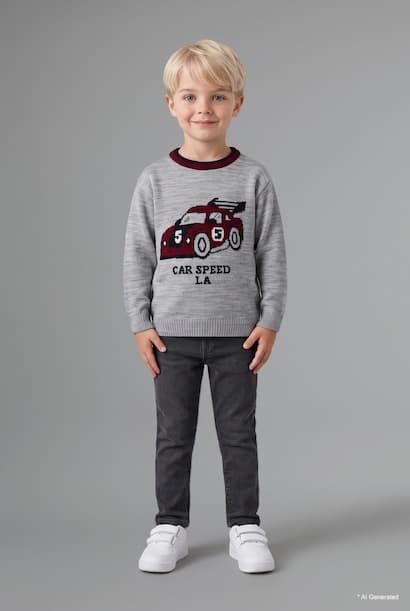 Baby Boy Oversize Basic Car Pattern Pullover (٣)