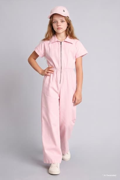 Girl Lilac 100% Cotton Zip-Up Jumpsuit