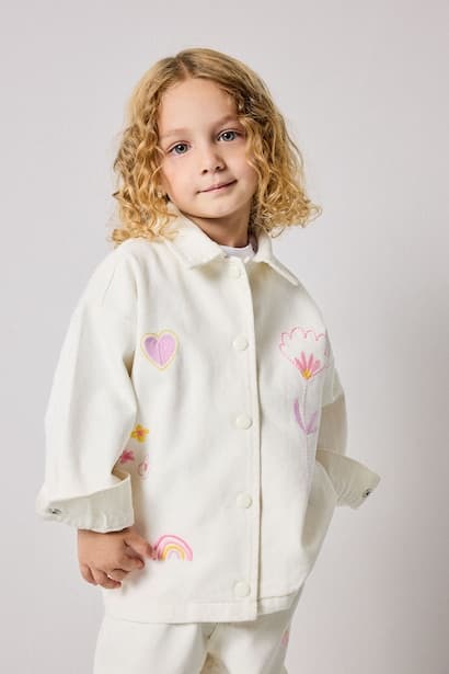 Baby Girl 100% Cotton Gabardine Long Sleeve Snap-Button Shirt Jacket
