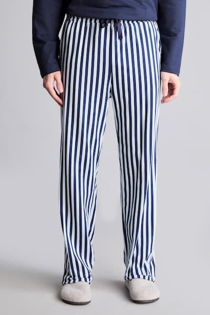 Regular Fit 100% Cotton Long Sleeve Crew Neck Top and Striped Trousers Pajama Set Homewear (٤)