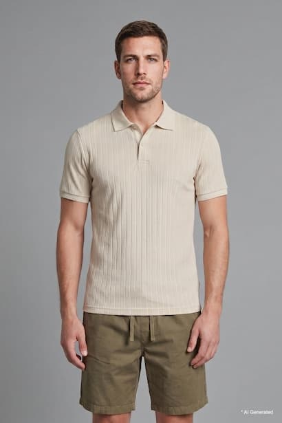 Regular Fit 100% Cotton Beige Short Sleeve Polo T-Shirt (3)