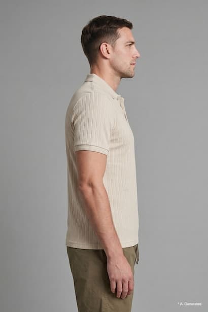 Regular Fit 100% Cotton Beige Short Sleeve Polo T-Shirt (4)