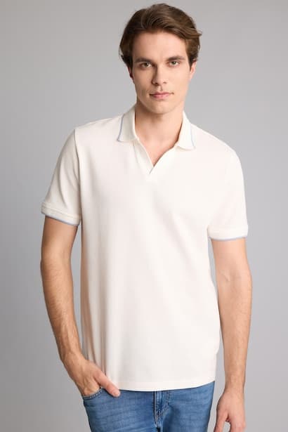 Regular Fit 100% Cotton Ecru Short Sleeve Polo T-Shirt