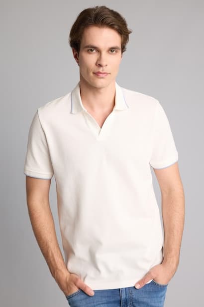 Regular Fit 100% Cotton Ecru Short Sleeve Polo T-Shirt (3)