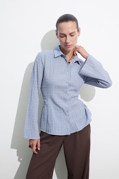 Regular Fit Checked Waffle Texture Shirt