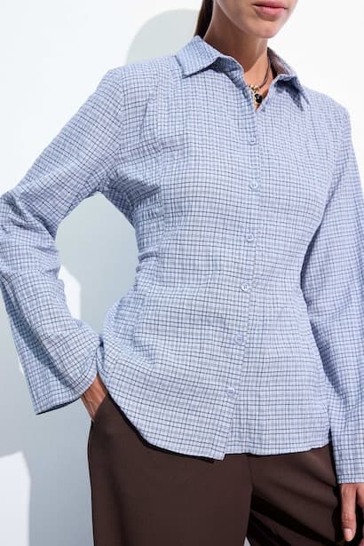 Regular Fit Checked Waffle Texture Shirt (٣)