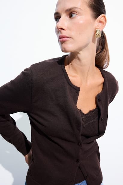 Regular Fit Basic Knitted Crew Neck Button-Up Cardigan Modest