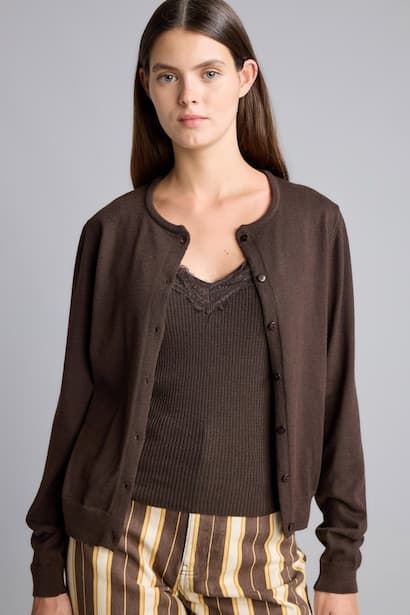 Regular Fit Basic Knitted Crew Neck Button-Up Cardigan (3)