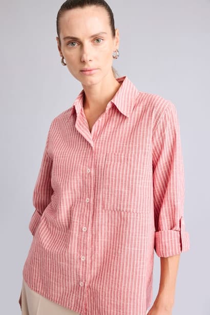 Regular Fit Shirt Collar Flamed Cotton Shirt