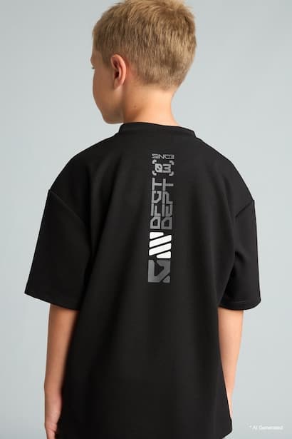 Boy Oversized Black Modal Back Print Short Sleeves T-shirt