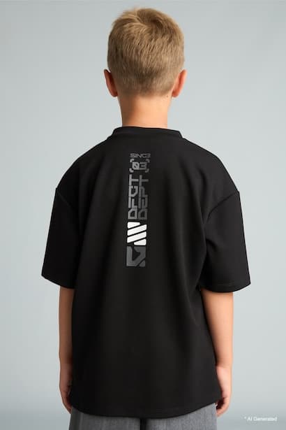 Boy Oversized Black Modal Back Print Short Sleeves T-shirt (٤)
