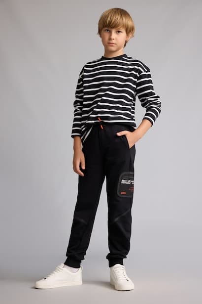 Boy Barrel Fit 100% Cotton Black Printed Sweatpants Trousers