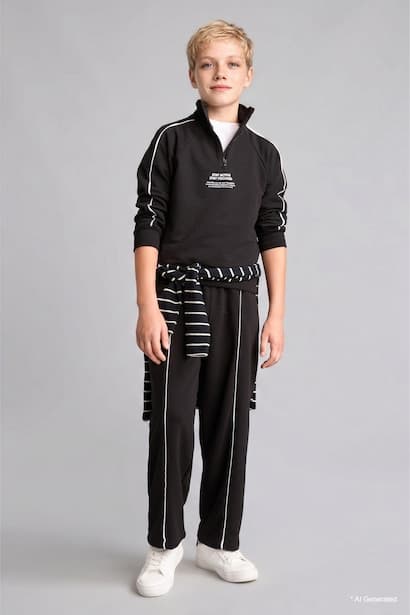 Boy Barrel Fit Black College Print Sweatpants Trousers