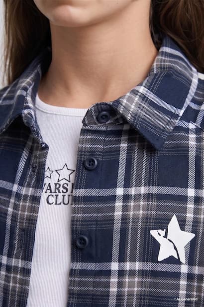 Girl Regular Fit 100% Cotton Checkered Flannel Back Printed Shirt (٣)