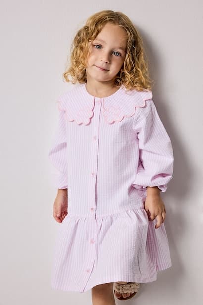 Baby Girl Textured Striped Long Sleeve Woven Dress
