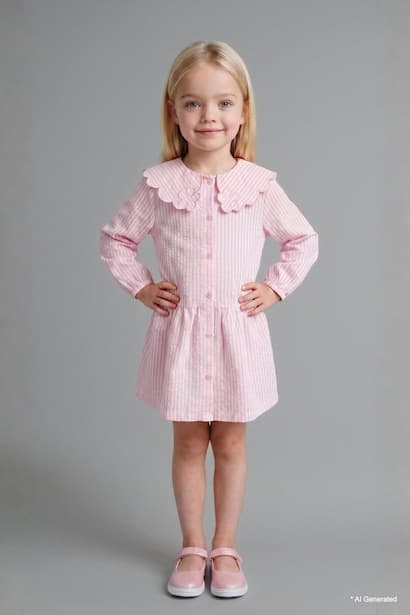 Baby Girl Textured Striped Long Sleeve Woven Dress (٤)