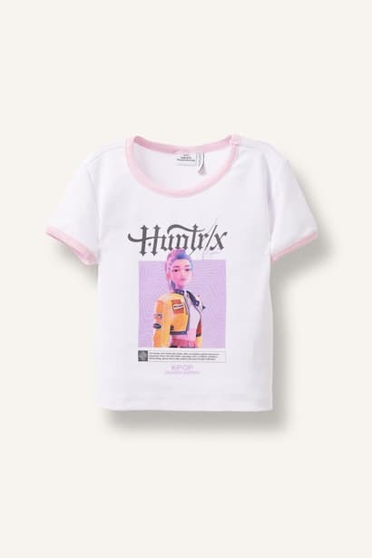 Girl White Kpop Crew Neck Short Sleeve T-Shirt (٣)