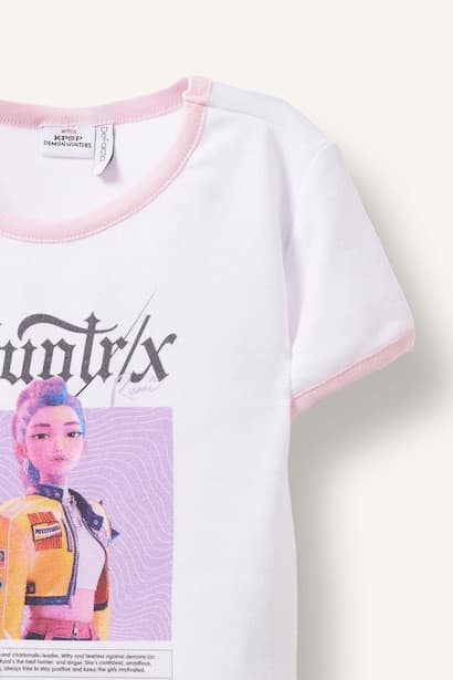 Girl White Kpop Crew Neck Short Sleeve T-Shirt (٤)