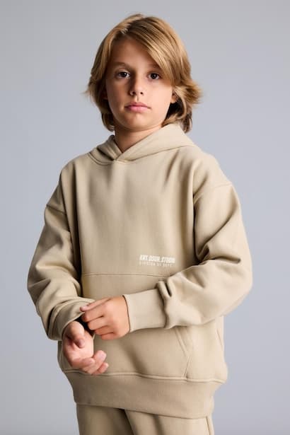 Boy Regular Fit Hooded Printed Kangaroo Pocket Thick Sweatshirt