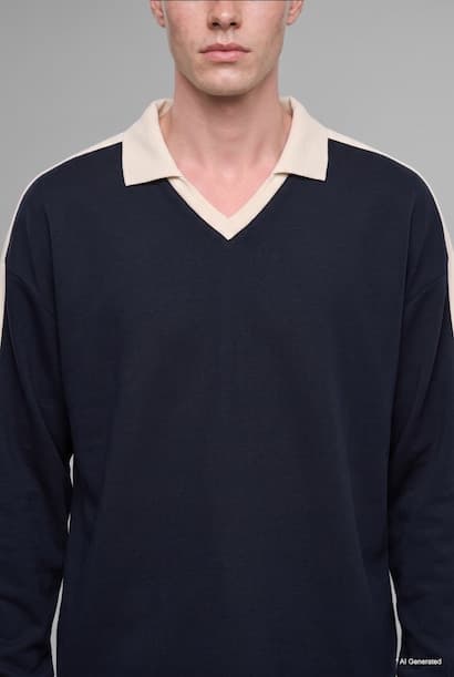 Boxy Fit Polo Collar Sweatshirt (٤)