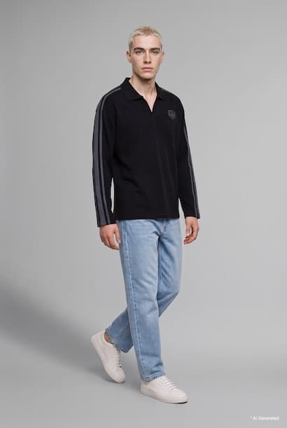 Boxy Fit Printed Piqué Polo Collar Sweatshirt