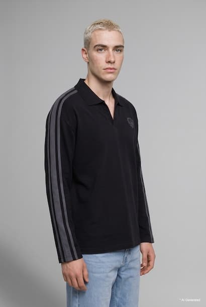 Boxy Fit Printed Piqué Polo Collar Sweatshirt (٣)