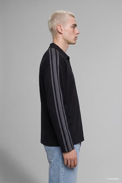 Boxy Fit Printed Piqué Polo Collar Sweatshirt (٤)