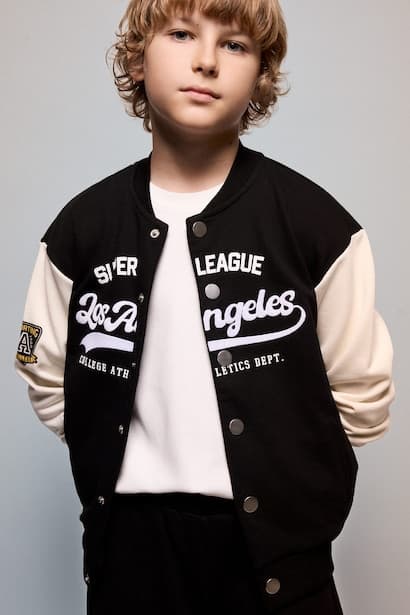 Boy Printed Snap-Button Varsity Collar Cardigan