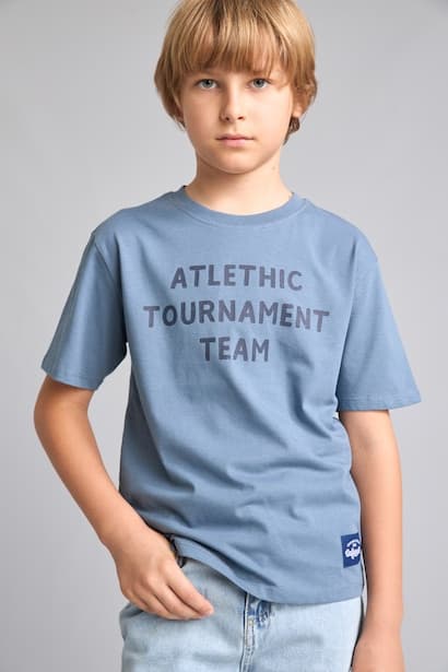 Boy Regular Fit 100% Cotton Blue Printed Short Sleeve T-Shirt