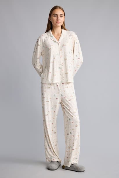 Regular Fit Long Sleeve Printed 2-Piece Pajama Set Homewear Set