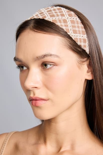 Woman Light Brown Plaid Hair Accessory Hair Accessories