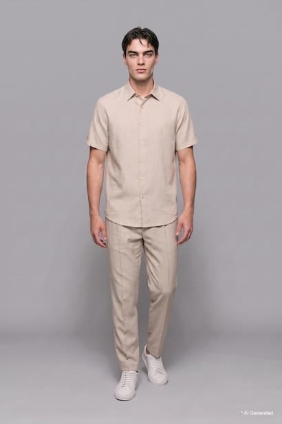 Regular Fit Pleated Beige Trousers