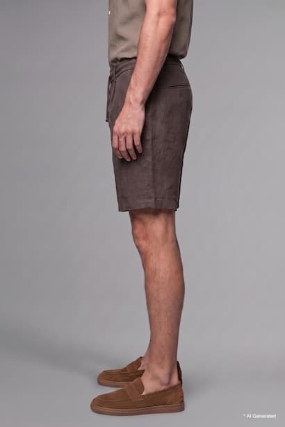 Cotton Regular Fit Linen Look Shorts (٣)