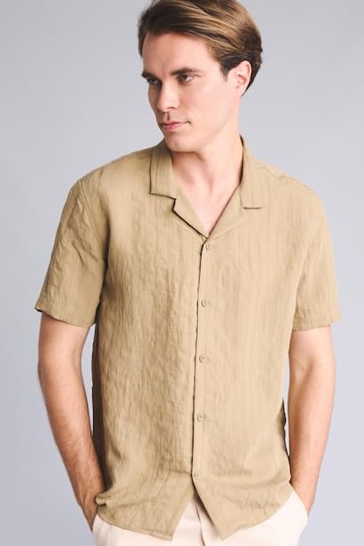 Regular Fit Resort Neck Striped modal Short Sleeve Shirt (٤)