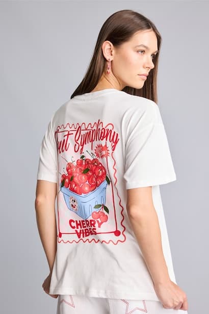 Oversize Crew Neck Back Print White T-Shirt