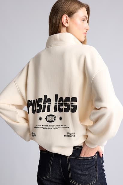 Oversize Fit Thick Printed Stand Collar Zip-Up Hoodie Knitwear