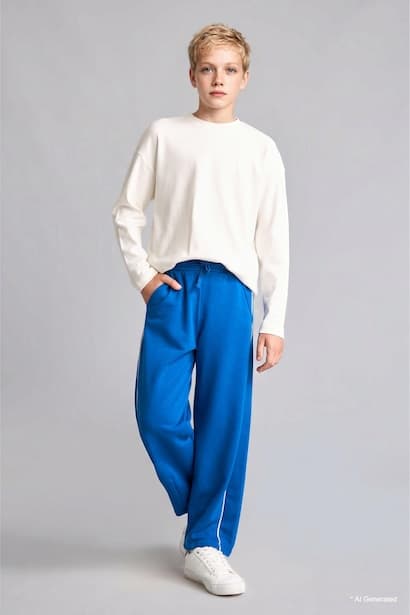 Boy Blue Cotton Barrel Fit Sweatpants Trousers