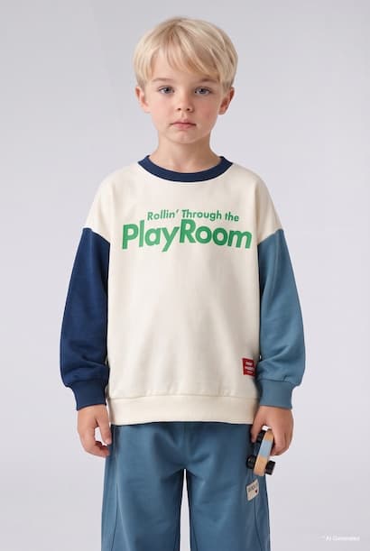 Baby Boy Oversize Color Block Sweatshirt (٣)