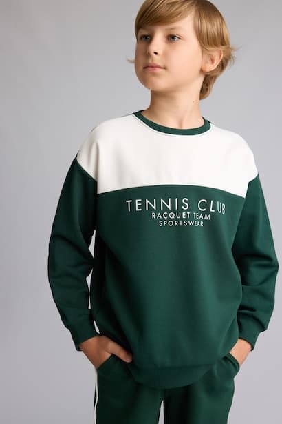Boy Regular Cotton Fit Crew Neck Printed Green Sweatshirt