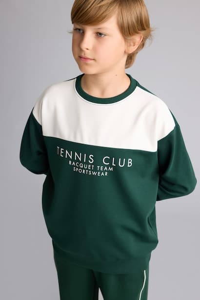 Boy Regular Cotton Fit Crew Neck Printed Green Sweatshirt (٣)
