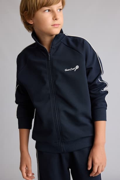 Boy Cotton Printed Stand Collar Zippered Cardigan (٣)