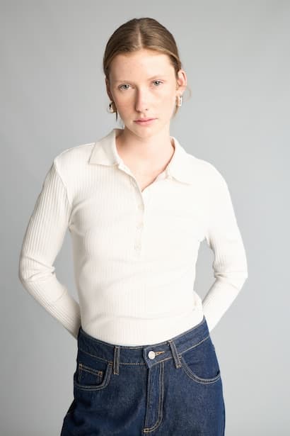 Slim Fit Polo Collar Basic Camisole Long Sleeve T-Shirt
