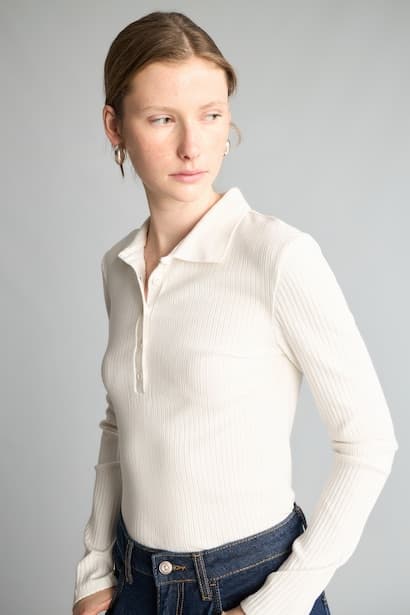 Slim Fit Polo Collar Basic Camisole Long Sleeve T-Shirt (٣)