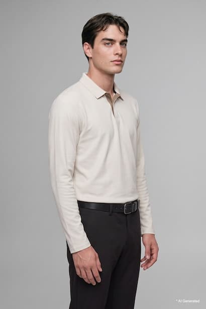 Regular Fit Basic Long Sleeve Polo Collar Sweatshirt