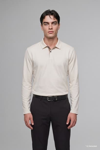 Regular Fit Basic Long Sleeve Polo Collar Sweatshirt (3)