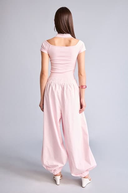 Balloon Fit Double Pocket Poplin Trousers (٣)