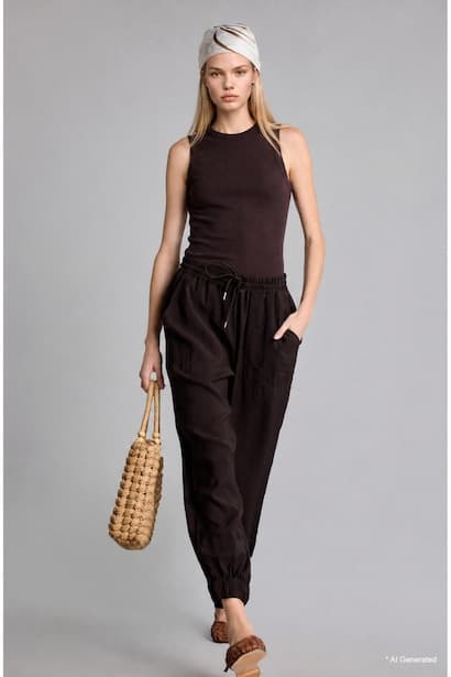 Elastic Waist Brown Modal Jogger Trousers