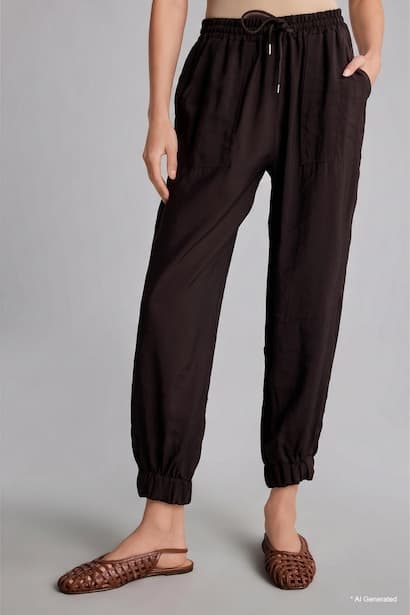 Elastic Waist Brown Modal Jogger Trousers (٣)
