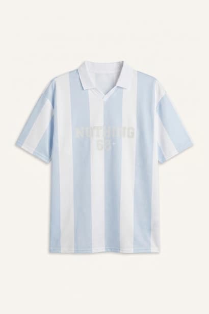 Boxy Fit Polo Collar Printed Tulle Short Sleeve T-Shirt (٣)